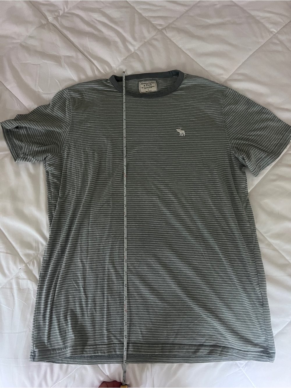 Vintage/y2k Abercrombie & Fitch Men’s Gray Stripe Crew Neck T-Shirt